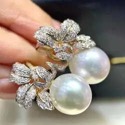 MJ Fine Jewelry 925 Sterling Silver Oval to Round 10-11mm Nature Fresh Water White Pearls Drop Dangle Earrings Present