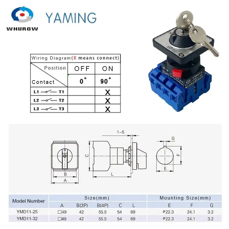 Cam Isolator Switch YMD11-32A YS3 Load Circuit Breaker Universal Master Control Key With Lock Rotation Power Off LW30
