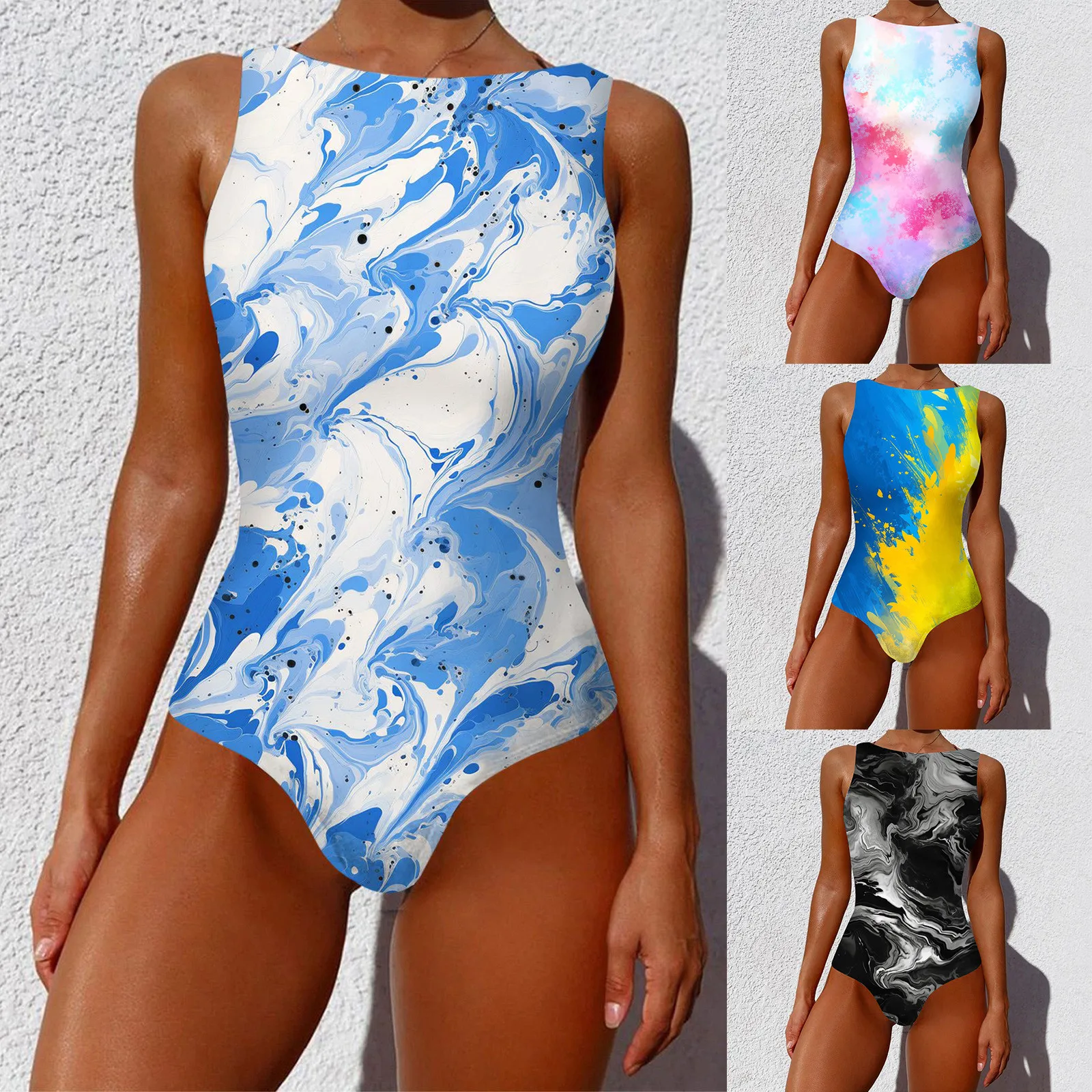 2024 New Printed One-piece Swimsuit Classic Floral Printed Lace Up Swimwear Women\'s Push Up Suit Beach Wear Summer Female Clothe