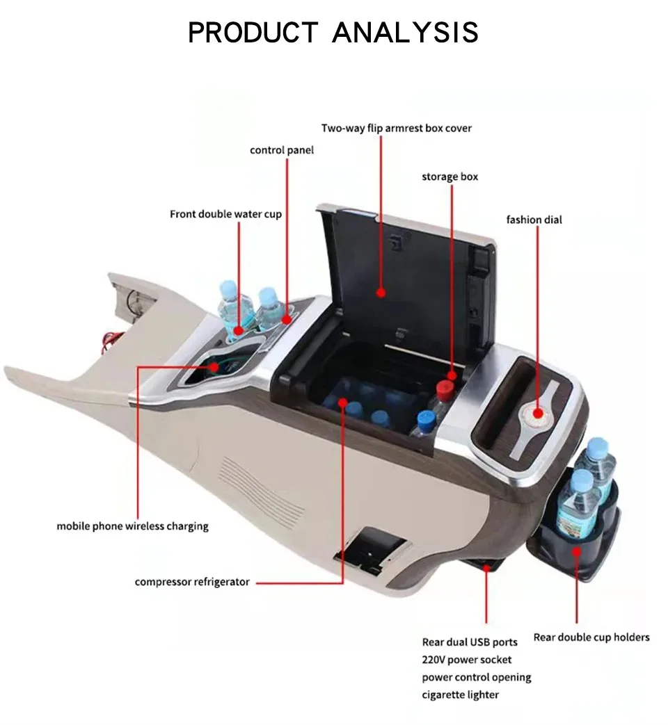 Central armrest box storage box with refrigerator armrest box Vito V250 V260 V220 w447 V-Class Interior modification and upgradi