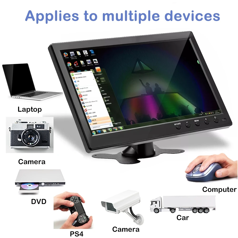Podofo 10,1 HD Auto-Monitor TFT LCD HD Digitaler Rückfahrmonitor Multimedia-Display mit HDMI/VGA/AV/USB/SD PC/TV/DVD-Player für LKW – Detail 1
