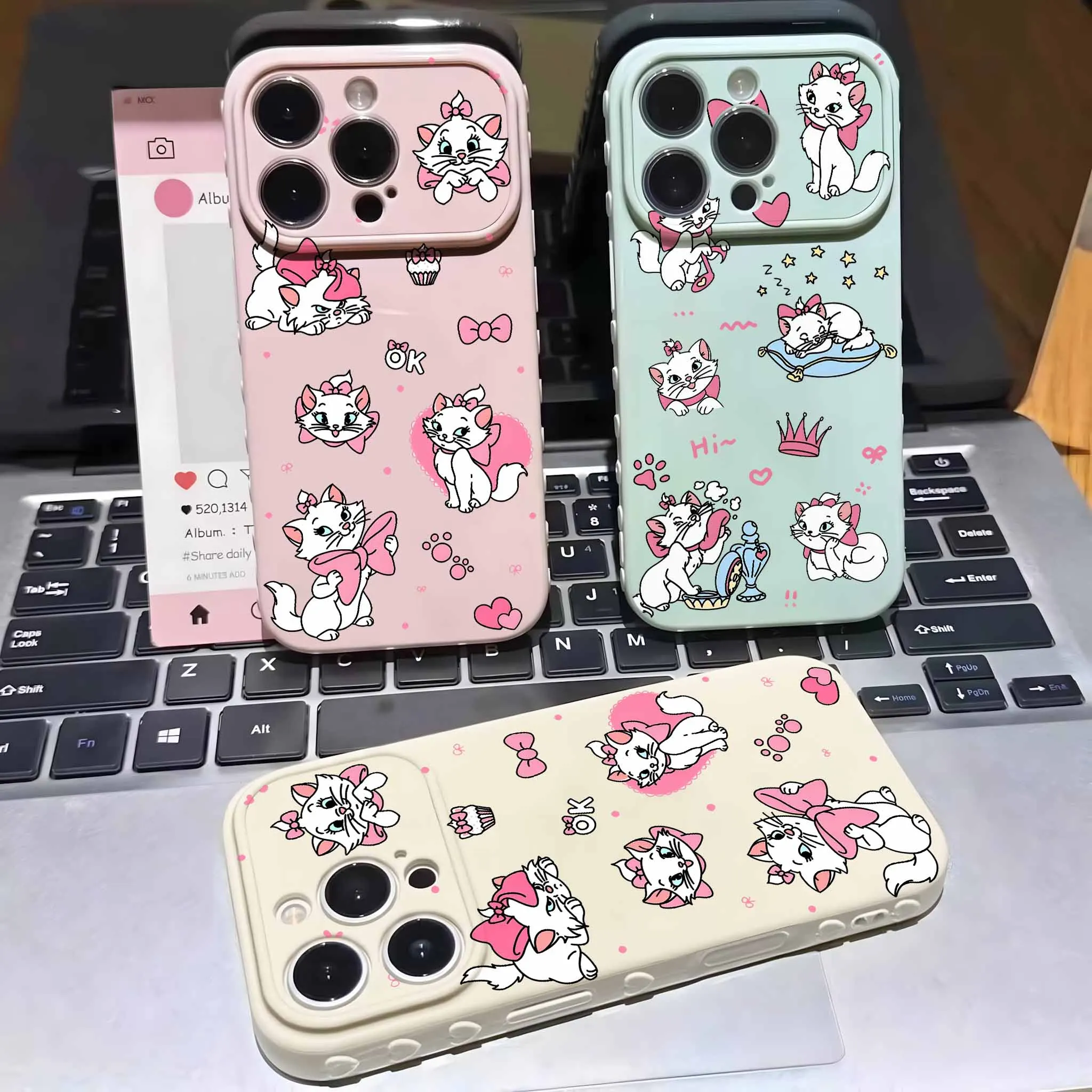 Cute Mary Cat For Apple iPhone 17 16 15 14 13 12 Mini 11 Pro Max Bubble Heart Cover Funda Silicone Soft Capa Phone Case view 2