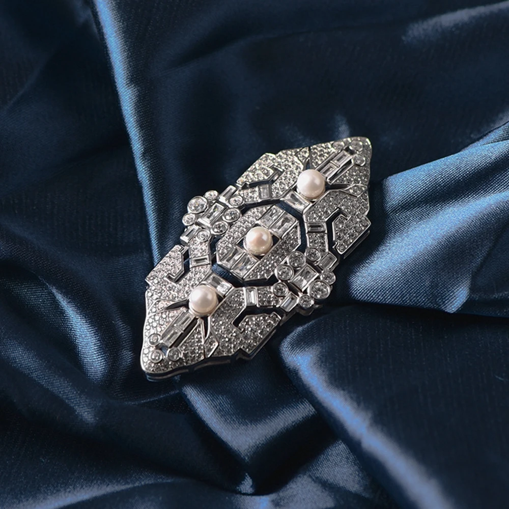 Vinregem Natuurlijke Parel Hoge Carbon Diamant Edelsteen Elegante Broches 100% 925 Sterling Zilveren Fijne Sieraden Jubileum Geschenken