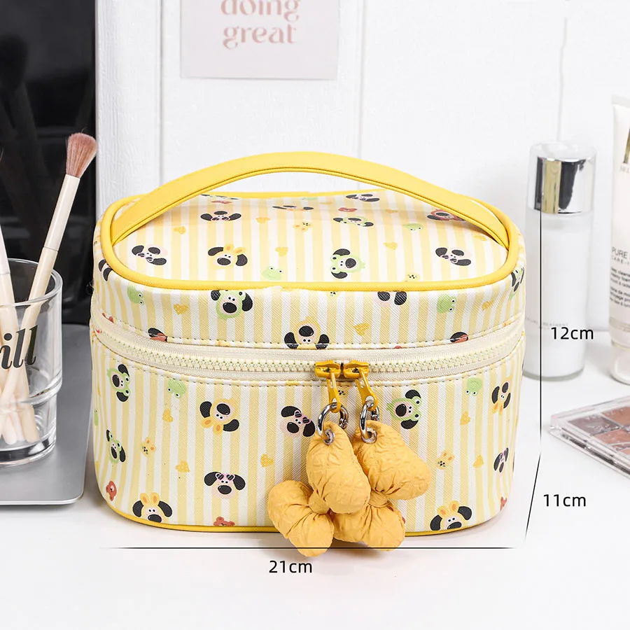 Cotton Bow Makeup Bag for Women Nylon Quilted Travel Cosmetic Bag with Zipper Sweet Aesthetic Toiletry Bag Skincare Storage Bags