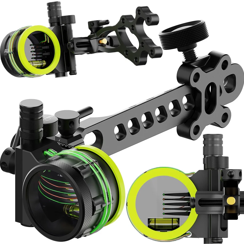 Visée de tir à l'arc à 5 broches pour arc composé avec lentille 4X/6X/8X, projecteur et fibre optique de 0,019'' pour droitiers/gauchers, chasse, tir sur cible et entraînement