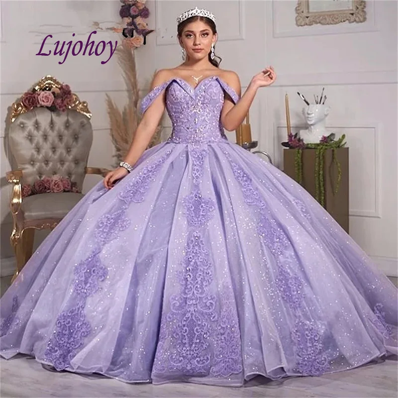 Сиреневое платье для Quinceanera, бальное платье, мексиканская принцесса с открытыми плечами, маскарадное длинное милое платье для 16 выпускного вечера, 15 лет