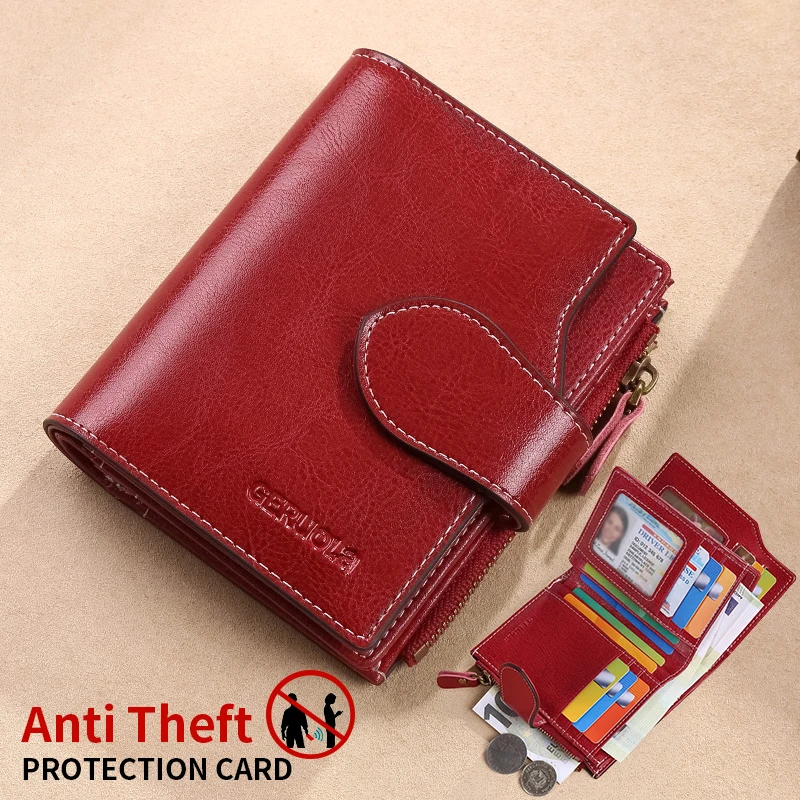 RFID Anti-Theft Brush New Three Fold Multi Fold Genuine Leather Cowhide Wallet Multifunctional Anti Tamper Magnetic Card Bag Sho