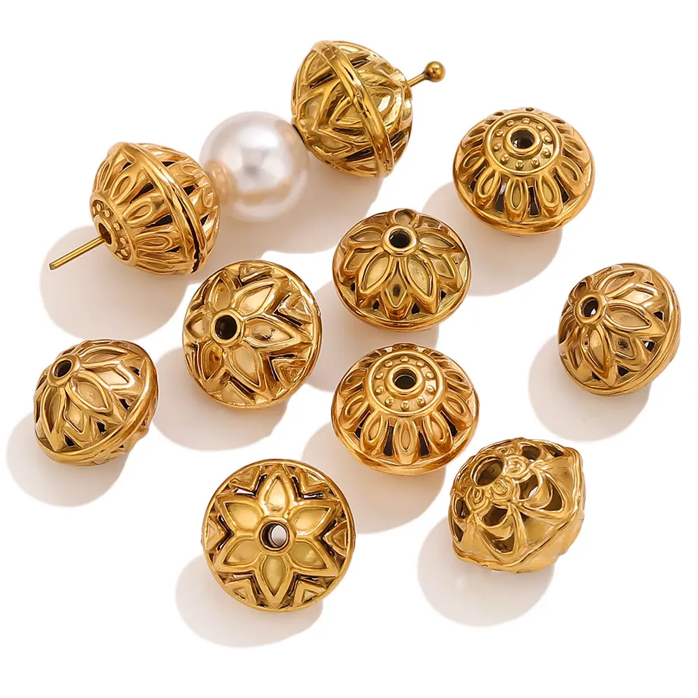 10pcs Stainless Steel Gold Color Hollow Round Nepalese Beads for Bracelets Spacer Beads Jewelry Making Supplies Diy Accessories view 3