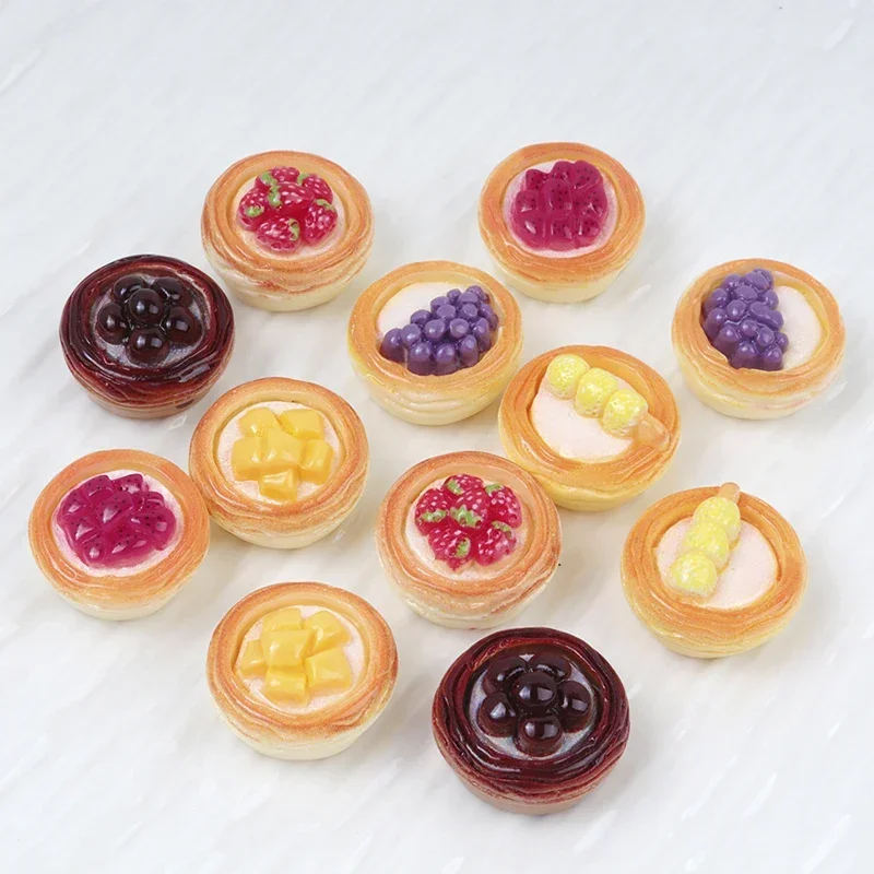 10/100pc Resin Fruit Egg Tart Series Simulation Food DIY Scrapbook Decoration Crafts Dollhouse Accessories Keychains Materials