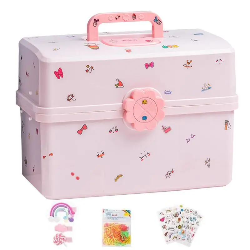 Little Girl Hair Accessories Organizer 3-layer Girls Hair Clip Storage Box Waterproof Kids Jewelry Box With 6 Stickers For Dorm