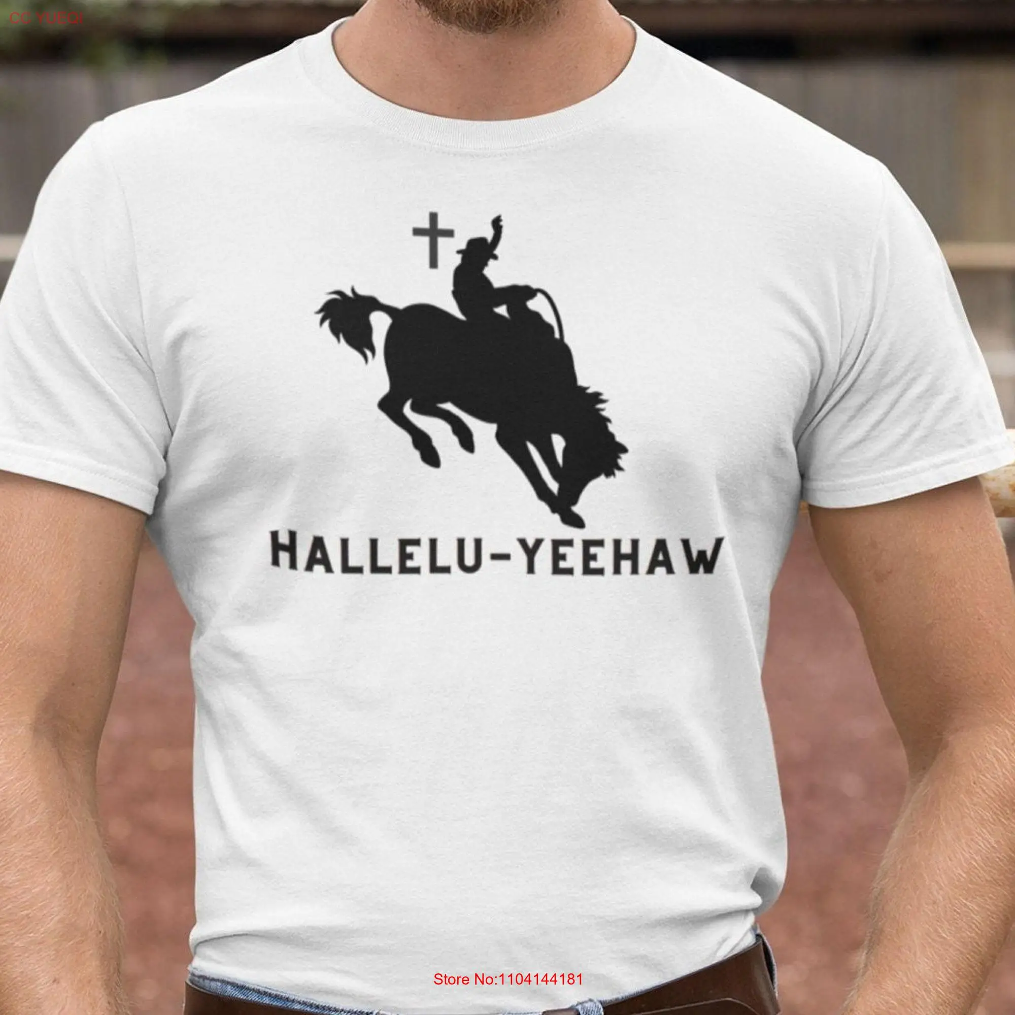 Cowboy Christian T Shirt Hallelujah Mens and Cross Hallelu Yeehaw long or short sleeves