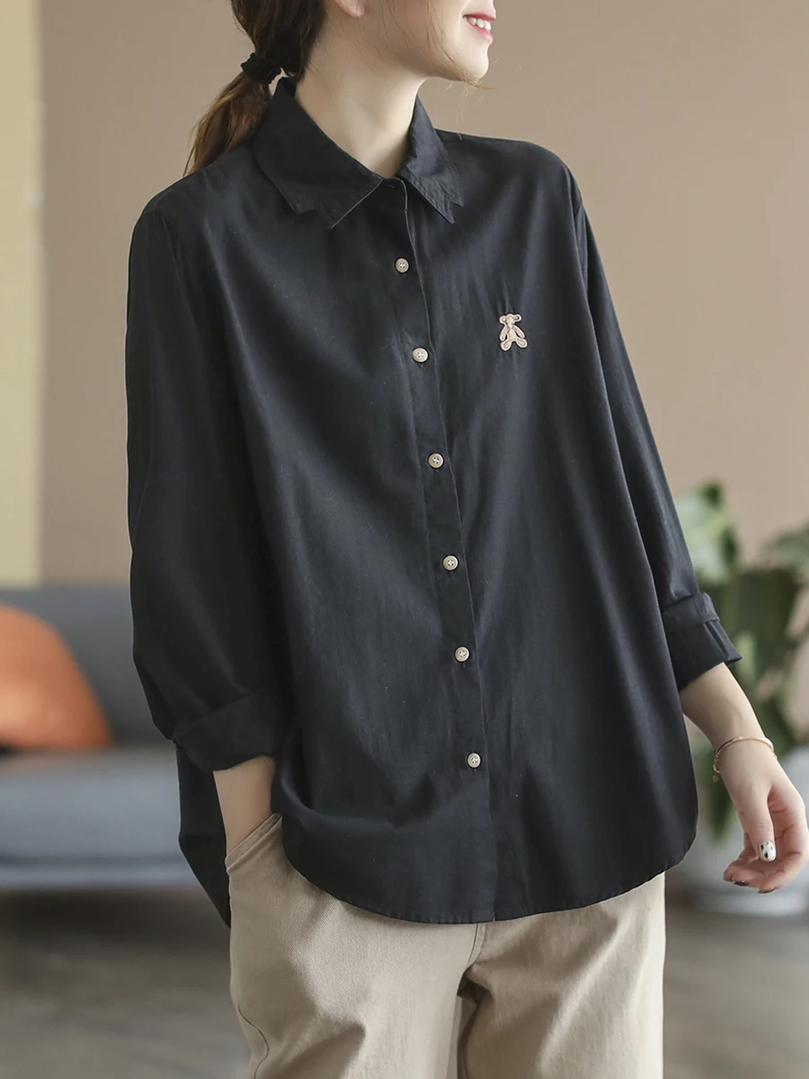 

Повседневная женская рубашка с длинным рукавом и вышивкой, однотонная, универсальная, подходит ко всему, брендовая, новинка весны 2025, деловой повседневный стиль