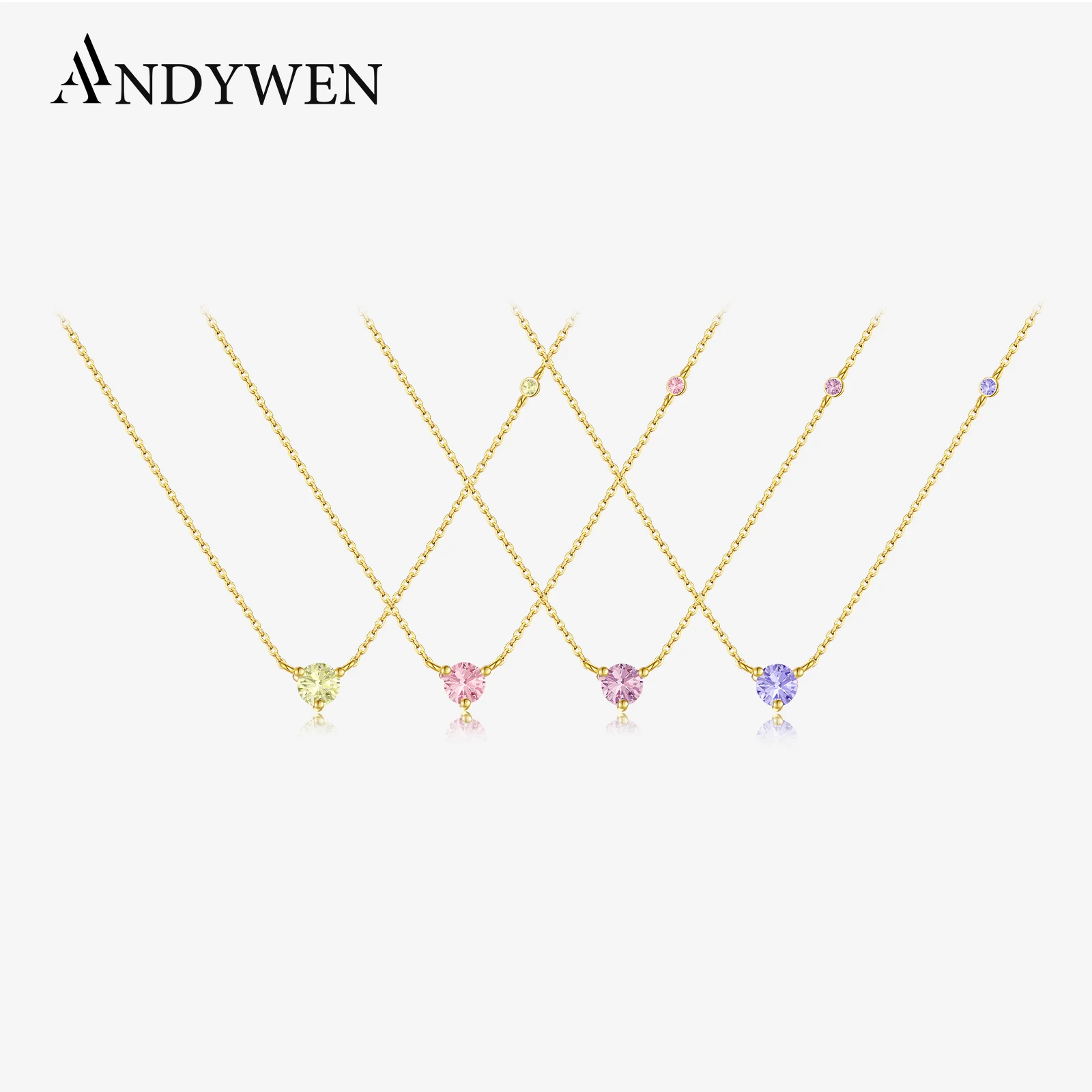 ANDYWEN Winter 925 Sterling Silver Gold Lavender Rhodolite Zircon Charm Pendant Long Chain Necklace 2021 Wedding Jewelry Gift