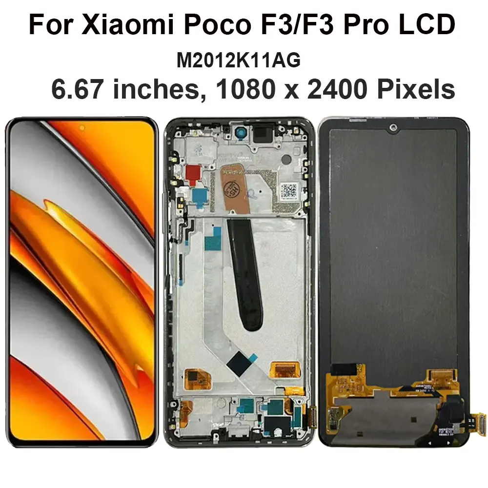 6.67“ amoled For Xiaomi Poco F3 LCD Display Touch Screen Sensor Digiziter Assembly Replace For Xiaomi Poco F3 LCD With Frame