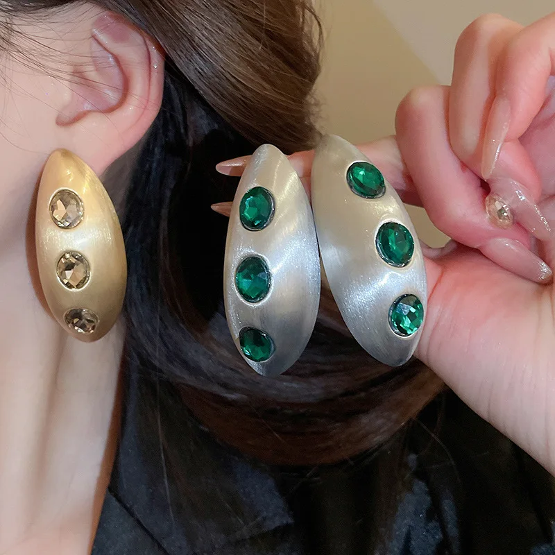 European and American Exaggerated Elliptical Brushed Metal Earrings Fashion Earrings Light Luxury High End Female Accessories