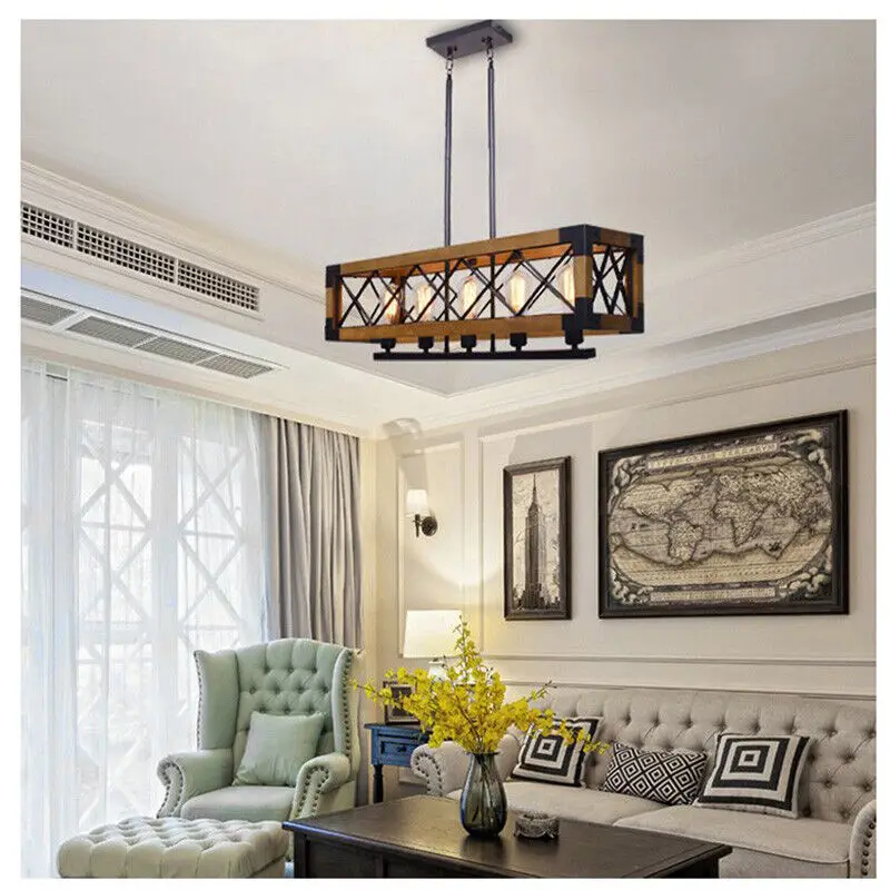 Wooden Pendant Light LED Farmhouse Chandelier Kitchen Island Indoor Ceiling Light For Living Room Home Decor