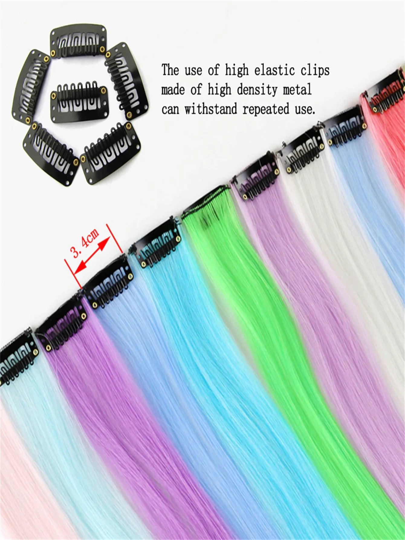 10pcs Luminous Clip In Synthetic Hair Extensions 20 Inch Mixed Colored Fluorescent Glow In The Dark Neon Hairpieces image 4
