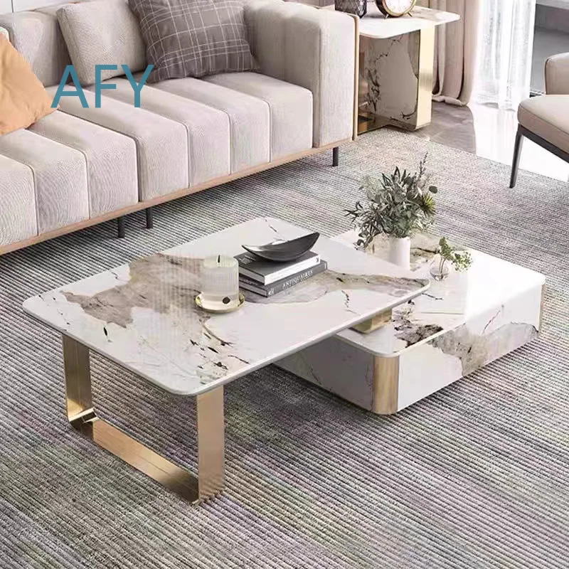Modern Rectangular Marble Top Coffee Table for Living Room Home Hotel Lobby Office Space with Metal Iron Frame Minimalist
