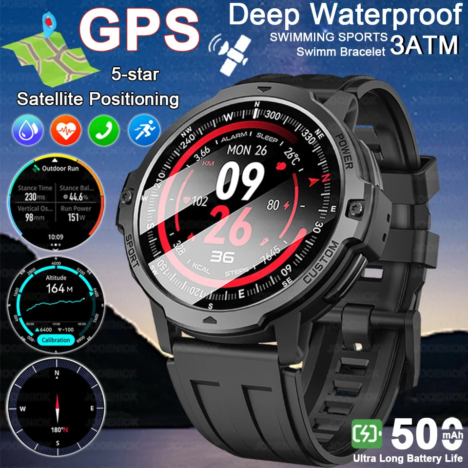 

T-Rex3 Ultra 2026 Новые встроенные умные часы с GPS-компасом, аккумулятор 580 мАч, 5 АТМ, водонепроницаемые спортивные трекеры, уличные военные умные часы