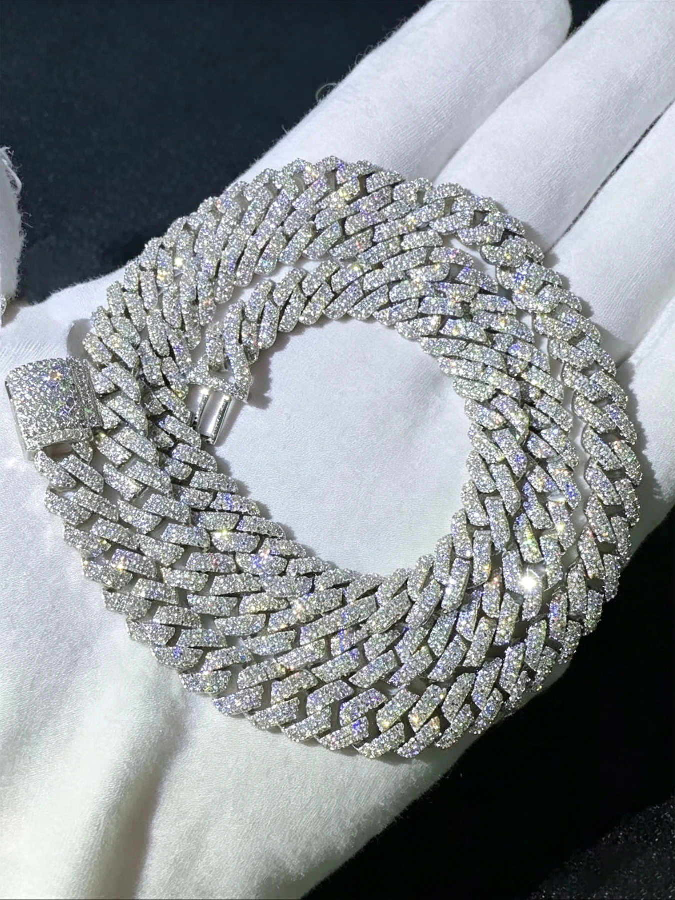 Rap Miami double-row ice diamond Cuban necklace 14mm heavy industry model, full of diamonds shining eye-catching,