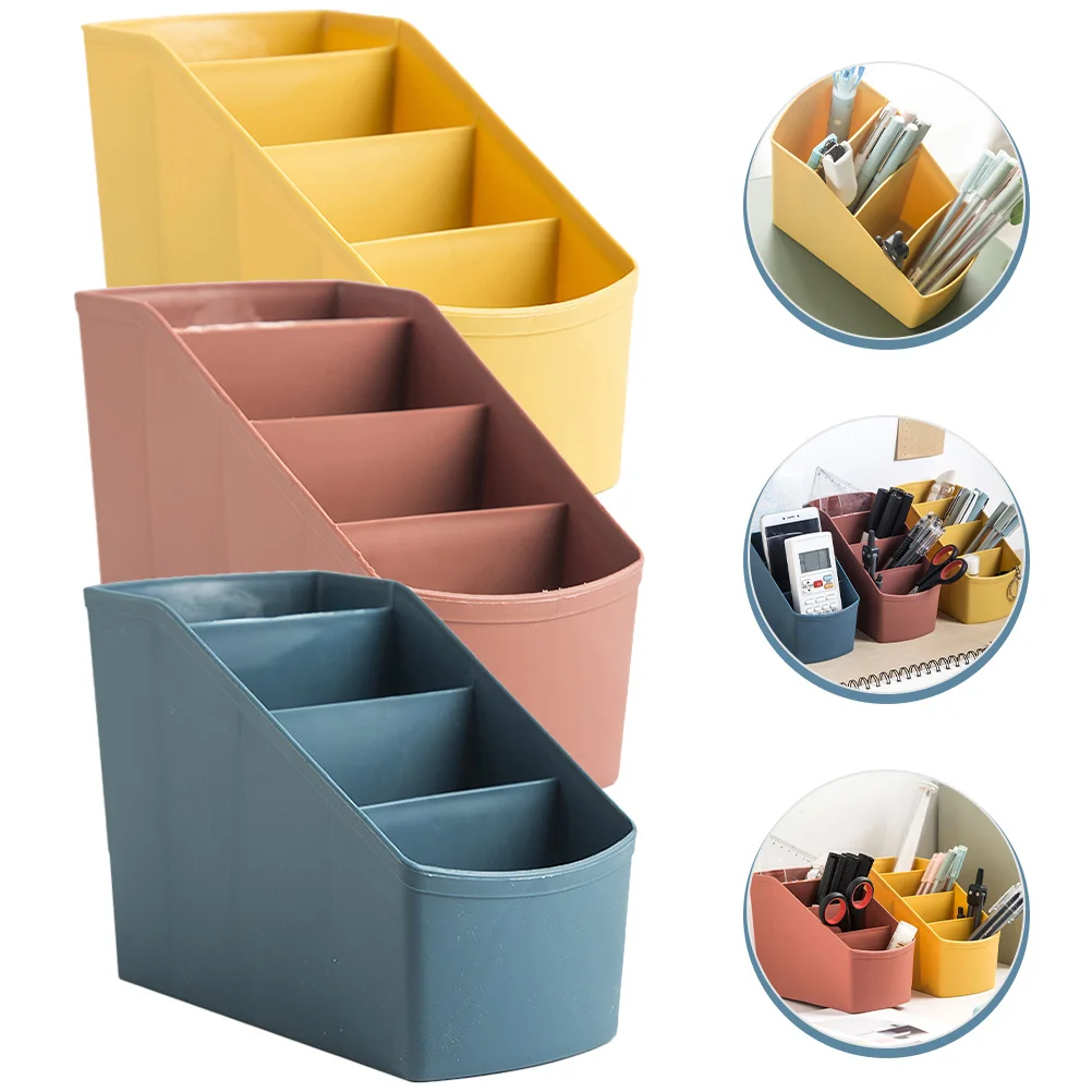 Desk Organizer Remote Control Box Trapezoidal 4 Compartment Makeup Brush Case Storage for Home Office School Supplies