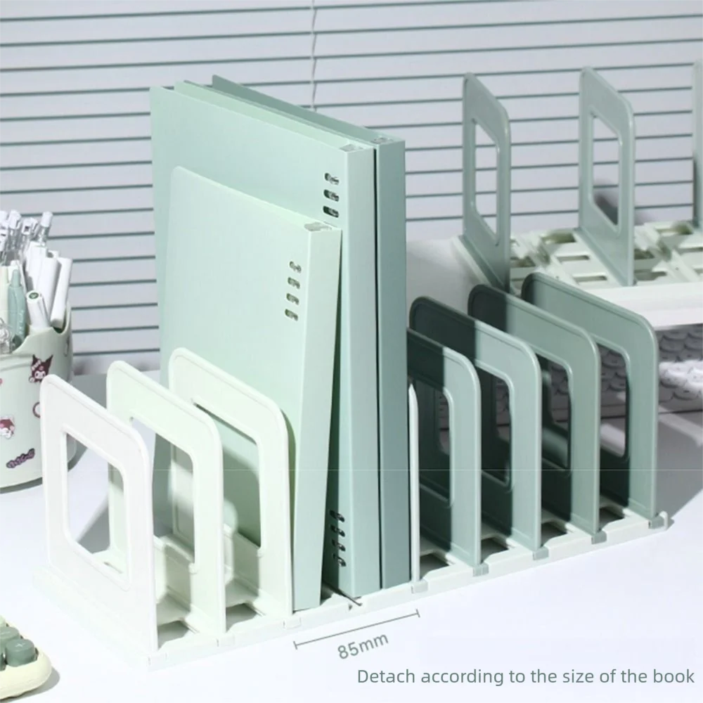 

Adjustable Detachable Bookends Dividers Non-slip Vertical Book Holder 8 Compartments Gradient color Desktop Book Stand Bedroom