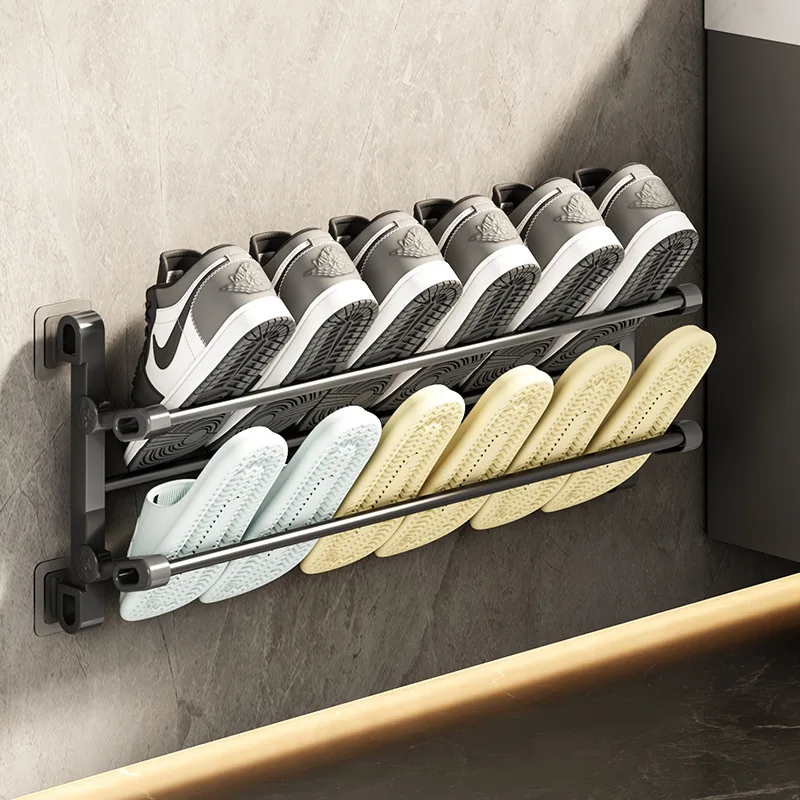 Wall Mounted Shoe Rack Free Punch Slipper Rack Bathroom Slipper Hook Shoe Storage Shelf Drying Rack Door Shoe Hanging Holder