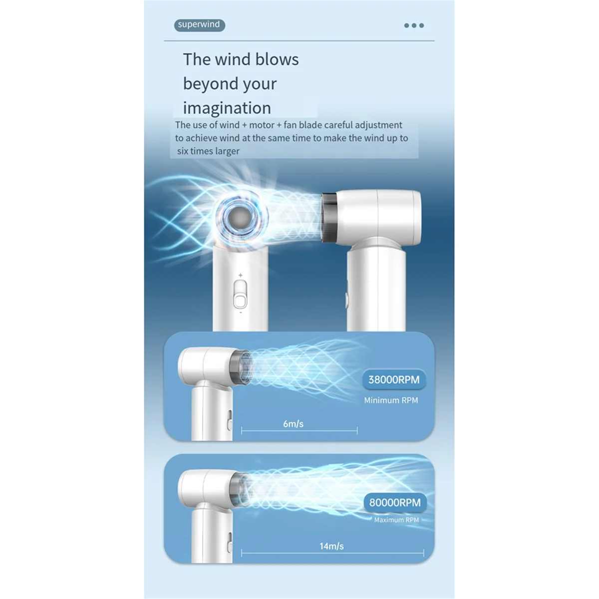 AD41-Turbo พัดลมกลางแจ้งมือถือพัดลมเทอร์โบ 80000RPM Infinitely ปรับความเร็วแบบพกพาความเร็วสูงรุนแรงพัดลมเทอร์โบ