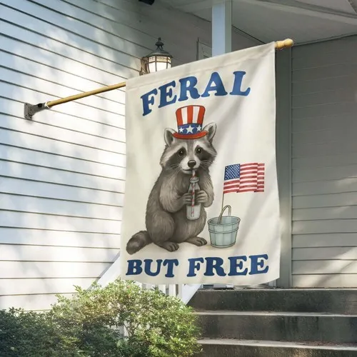 Patriotic Raccoon Feral But Free Funny 4th Of July Flag Graden Flag XXH LLP LLX uui