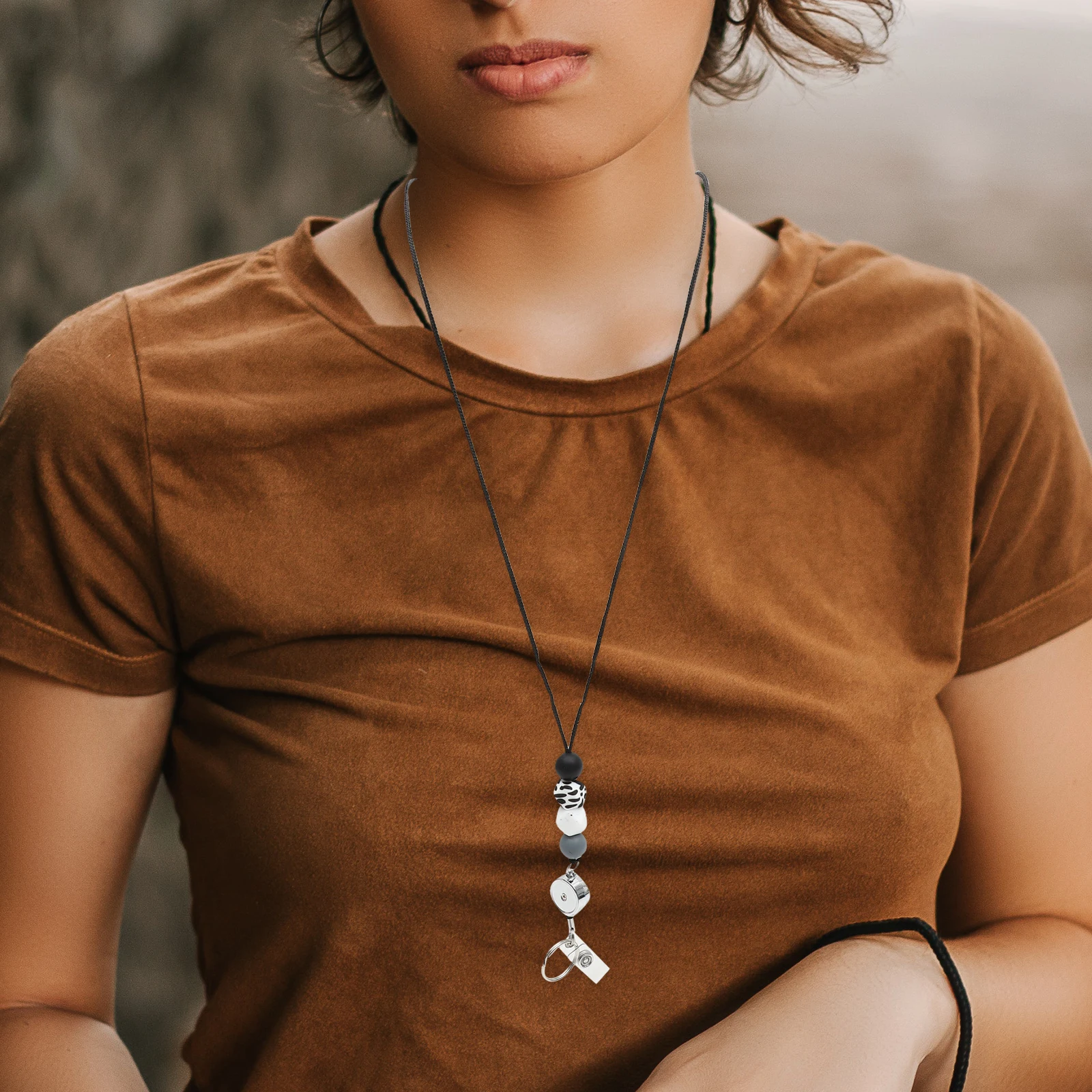 

Silicone Beaded Badge Clips Lanyard for Teachers Nurses Telescopic Retractable Neck Strap Holders ID Card Reel Gift Lightweight