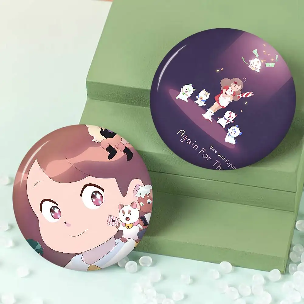 Bee And Puppycat Anime 58mm Cute Anime Figure Icon Badge Handmade Tinplate Brooch for Backpack Clothes Chest Ornament Gifts