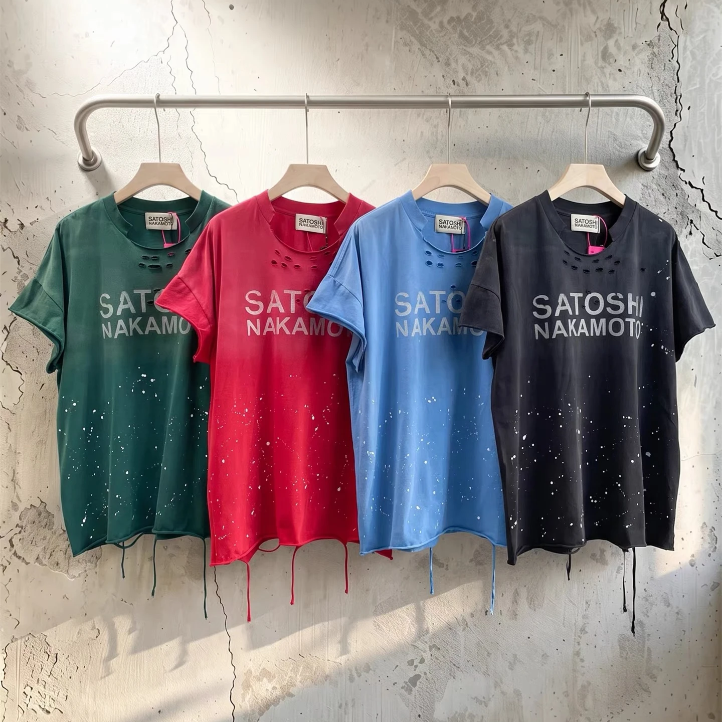 Green Red Blue Black Satoshi Nakamoto Hole Splashed Ink T Shirt Men Women Best Quality Tee Tops T-Shirt