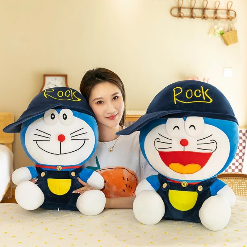 60cm oversize dos desenhos animados doraemon brinquedo de pelúcia kawaii rock chapéu gato macio pelúcia plushies boneca dormir lance travesseiro crianças presente aniversário