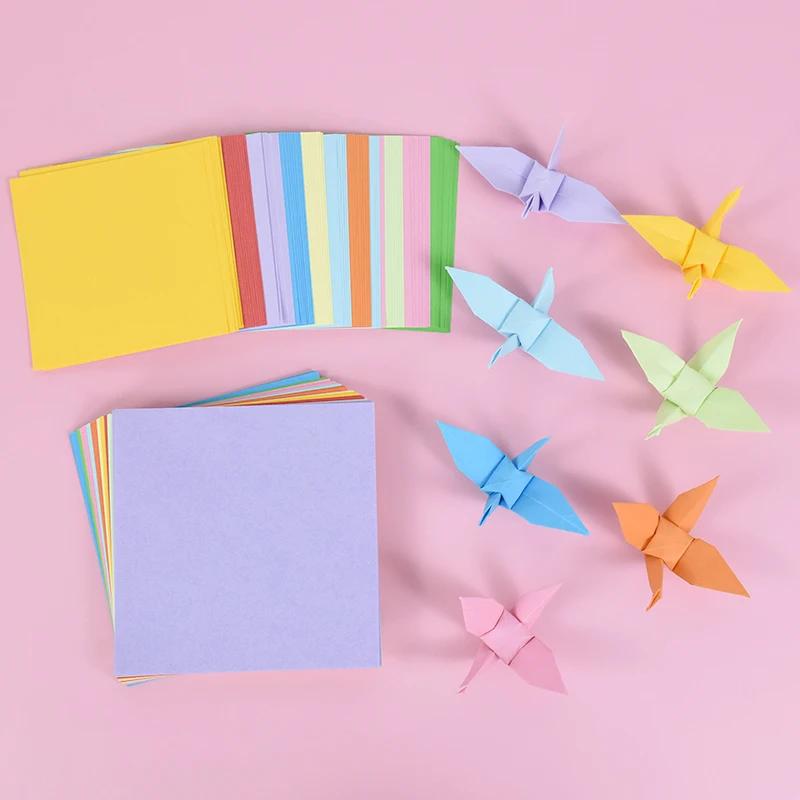 100pcs 4 Sizes Origami Square Paper Double Sided Folding Lucky Wish Paper Crane Craft DIY Colorful Scrapbooking