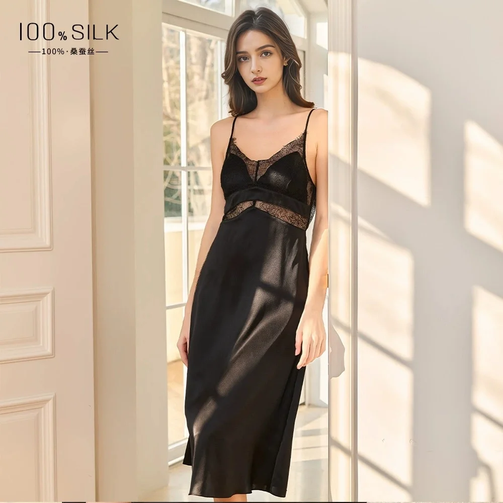 

Heavyweight Pure Silk Sling Nightgown for Women, New Summer Style, 100% Mulberry Silk Pajamas, Homewear Short Dress