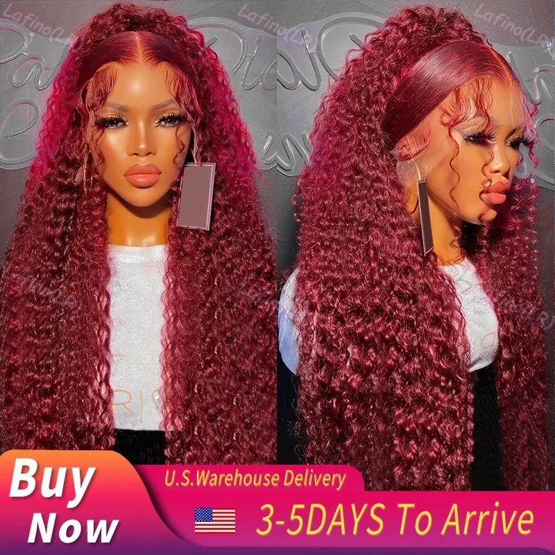 40 Inch 13x4 Lace Front Curly 99j burgundy 180 density Human Hair Deep Wave 13x6 Lace Frontal Wig Brazilian For Black Women