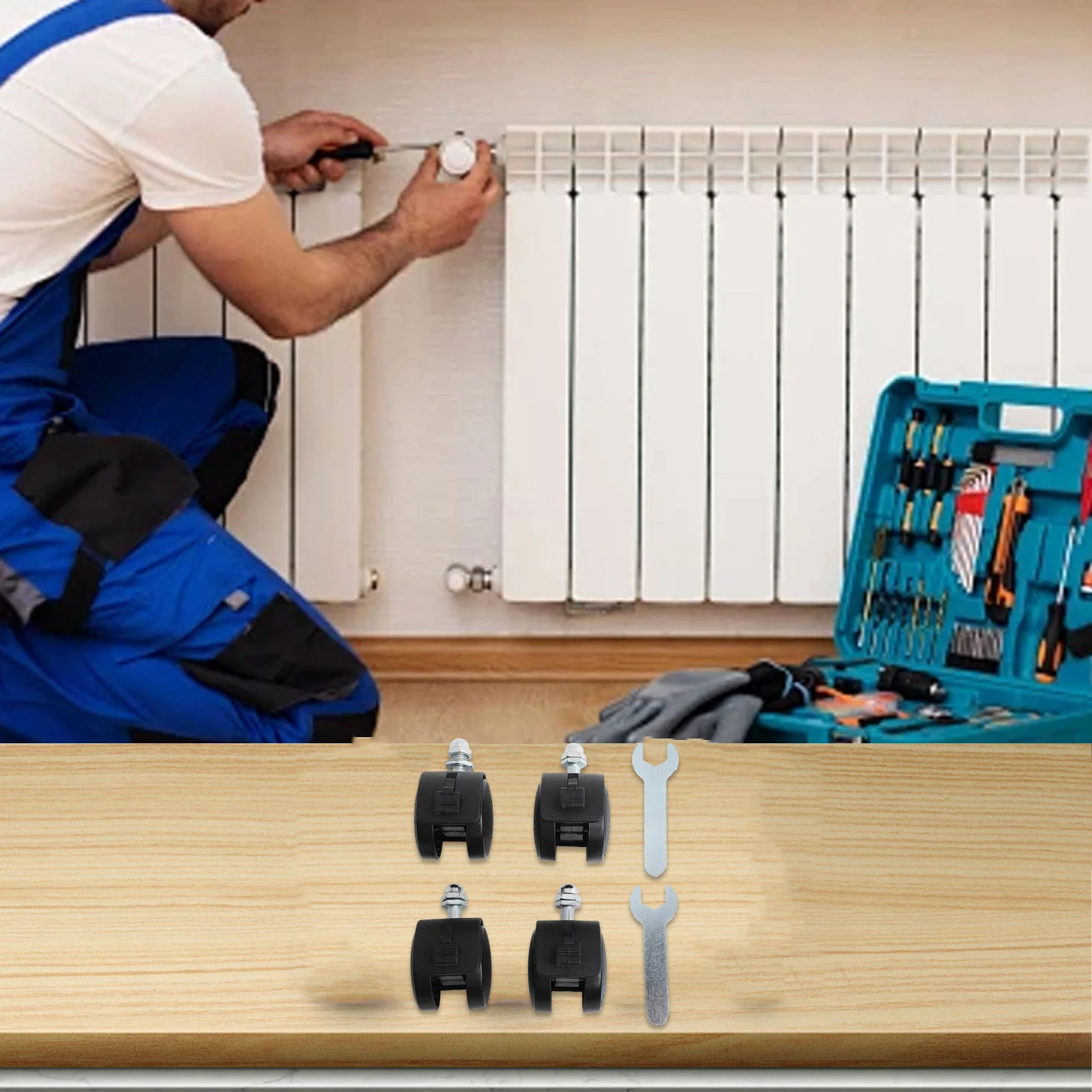 Kit de roda de rodízio para maior mobilidade do seu aquecedor de óleo elétrico Midea quatro peças com duas ferramentas úteis