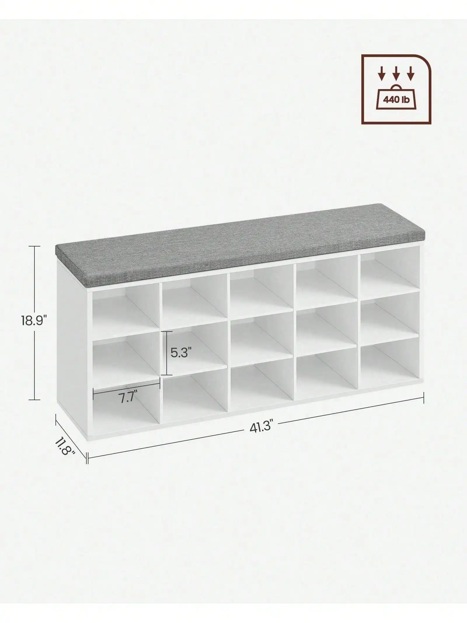 VASAGLE Shoe Bench With Cushion, Storage Bench With Padded Seat, Entryway Bench With 15 Compartments, Adjustable Shelves, For Be