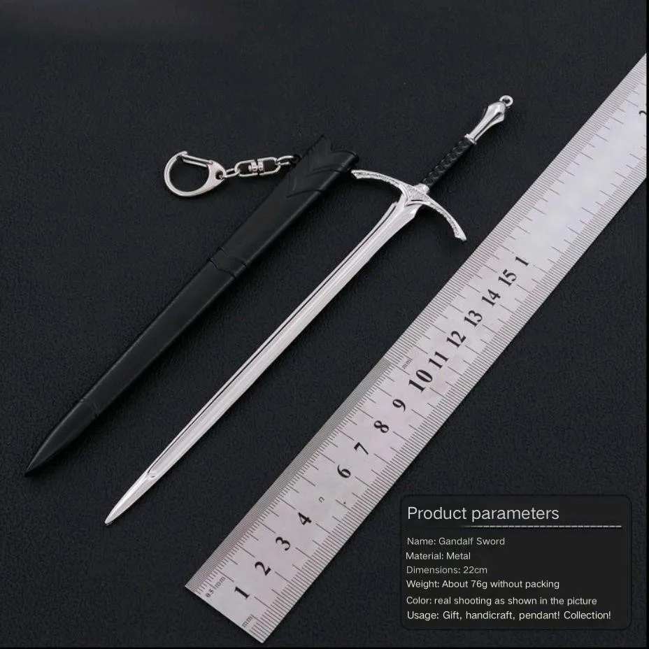 Gandalf's vijand scherm Elven Blade 8,66 inch Ancient King's ringgesmeed zwaard Koolstofstaal artefact met lederen schede