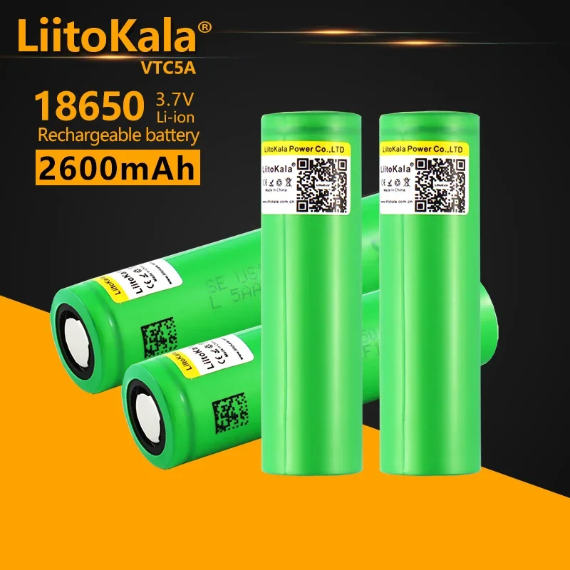 

4PCS LiitoKala VTC5A 18650 2600mAh Lithium Battery 20A 30A Discharge 18650VTC5 Batteries For Flashlight Flat Head