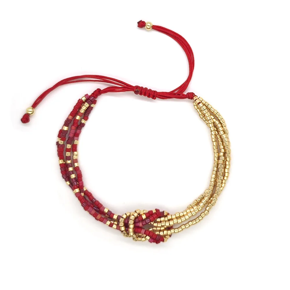 ZGMXR Rice bead necklace multilayer Colorful Hand-woven Tying a knot Bohemia Adjustable Fashion Simple Woman Beaded bracelet