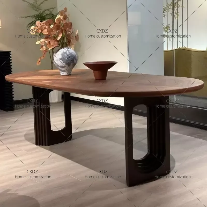 Retro North American Ash Wood Dining Table Set Pure Solid Wood Smoky Color Medieval Style Creative High End Negotiation Table