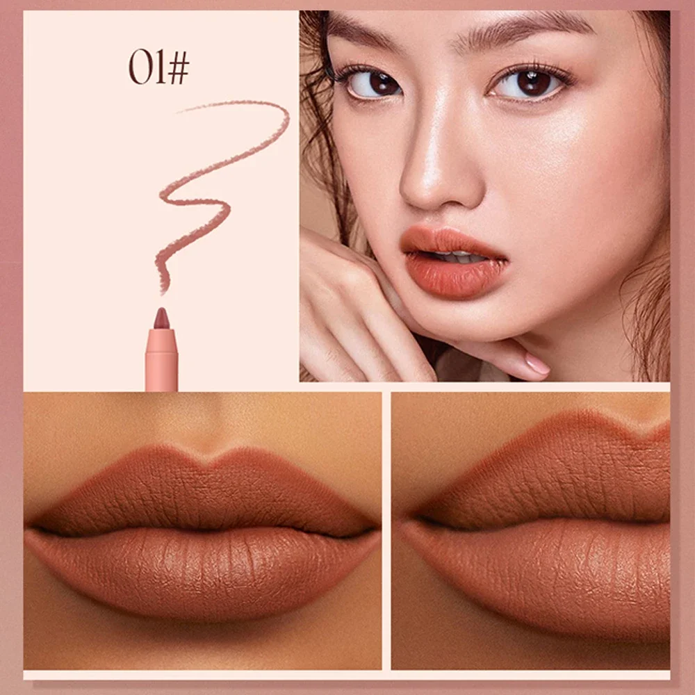 Mistfluweel Lipliner Pen Gladde Waterdichte Nude Bruine Lip Liner Potlood Met Puntenslijper Non-Stick Cup Lippenstift Vrouw Lip Cosmetica