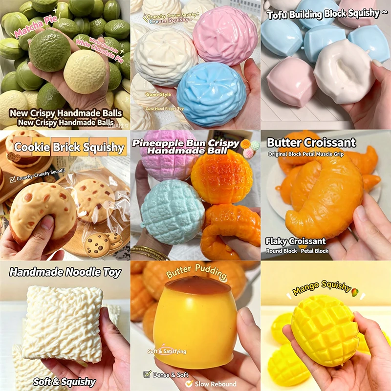 Handmade Building Block Pudding Pineapple Bun Fidget Relief Sensory Toy Fruit Squeeze Crunchy ASMR Sound Stress Relax ADHD Gift