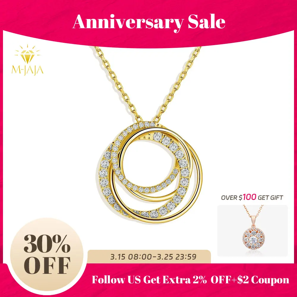 

M-JAJA Moissanite Four Circle Pendant Necklace for Women Gold Plated S925 Sterling Silver Multi Hoop Pendant Chain Fine Jewelry