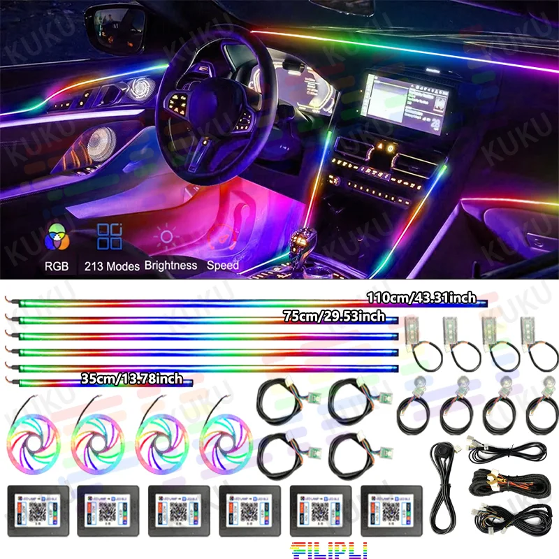 

6 in 1 Exclusive Car LED Interior Ambient Lighting RGB 64 Color Welcome Mode Hidden Design Refined In Car Visual APP Control