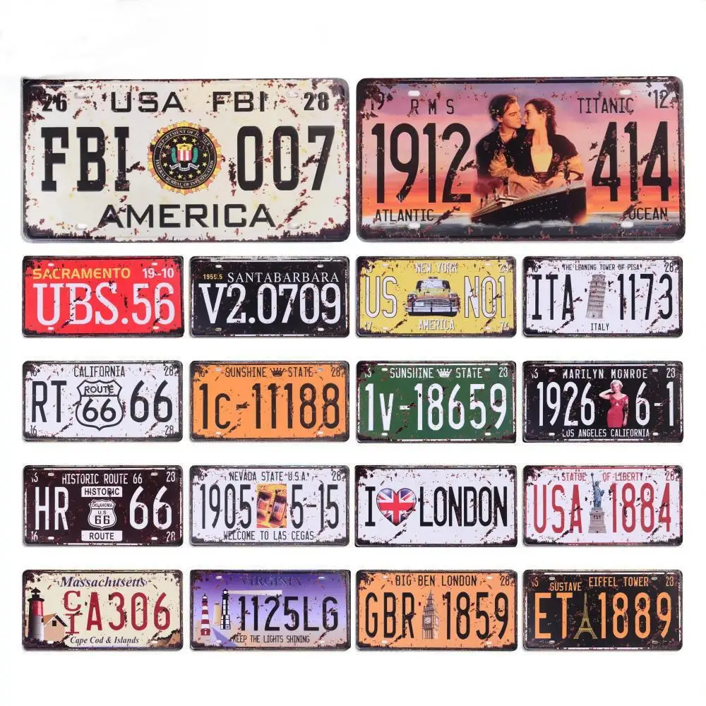 Vintage Route 66 Car Number License Plate Plaque Metal Tin Sign Poster For Workshop Bar Club Man Cave Garage Wall Home Decor