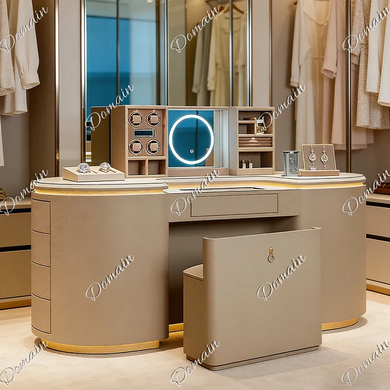Light luxury high-end lift bedroom jewelry cabinet creative design with mirror multi-functional solid wood with pumping dresser