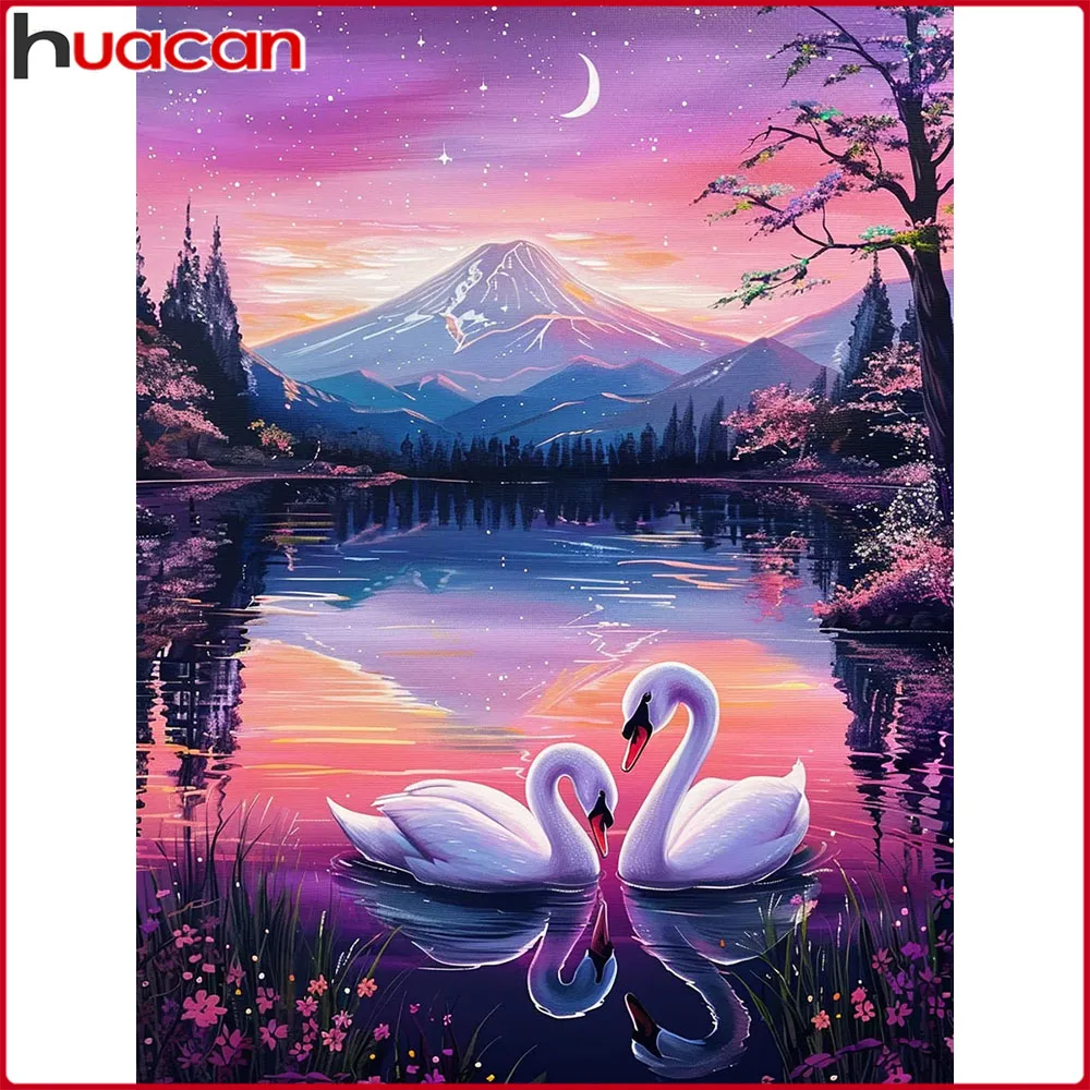 Huacan Neuheiten 2025, Diamantgemälde, Schwanenfluss, Diamantmosaik, Tierlandschaft, komplettes Set, Bastelset