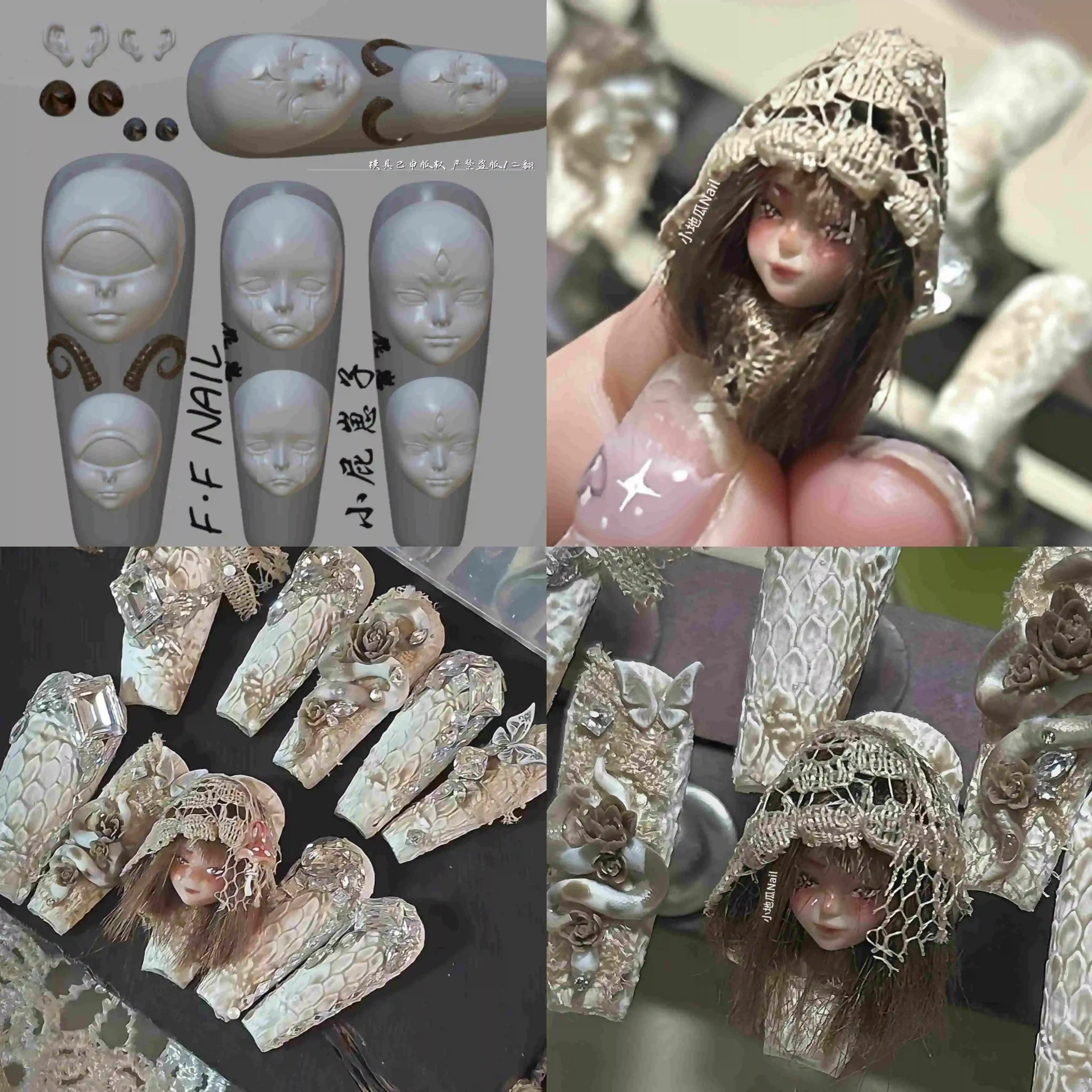 1pc Sheepshead  Snake Flamingo Jellyfish Dragon Dtream 3D Acrylic Mold  Nail Art DIY  Silicone  Nail Art Templates Nails Mold